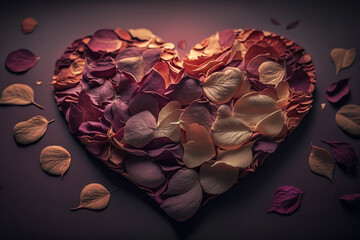 Rose petals forming a heart, Generative AI