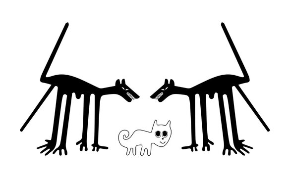 The dogs and the cat - a paraphrase of the famous geoglyphs from Nazca on transparent background