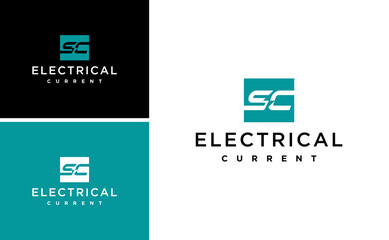 electrical flash light logo design.letter SC or CS with electrical voltage vector template