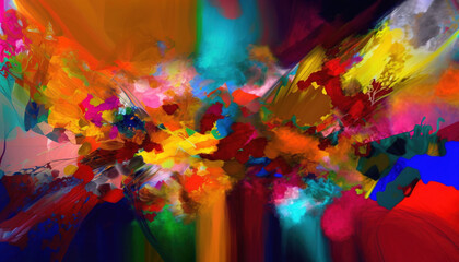  a painting of a multicolored abstract design with a black background and a black border around the edges of the image and the bottom half of the image. Generative AI