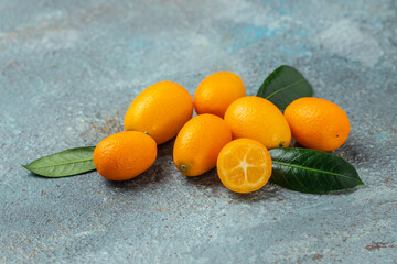 Raw Organic Orange Kumquats, banner, menu, recipe place for text, top view