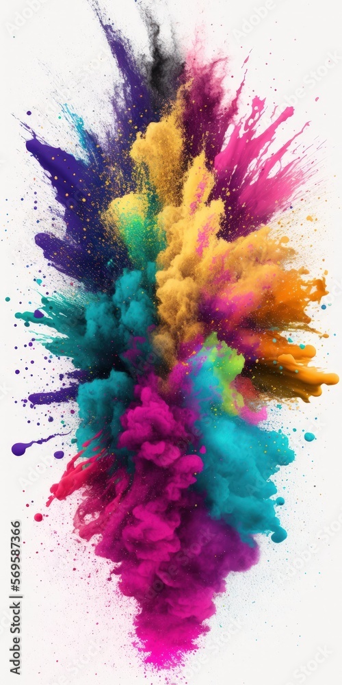 Canvas Prints background with abstract powder splatters eruption of colored powder against a white background. cloud with color. Bright dust explodes. Color Holi. Generative AI