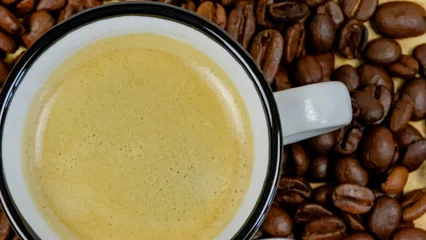 Fotobehang Koffiebar tasse de café et grains de café en gros plan