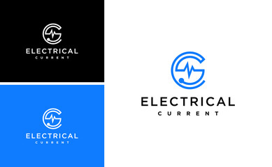 electrical flash light logo design.letter SC or CS with electrical voltage vector template