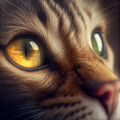 Close up image of adorable cat looking through the camera. AI generative