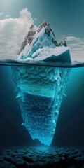 Beautiful iceberg. Half Underwater, Endless Ocean: A Wide Shot into the Mysterious Deep.
