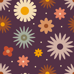 Retro seamless pattern with flowers in 60s style 