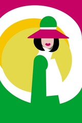 Woman in a green hat with pink brim