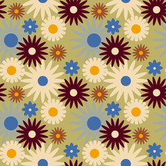 Retro seamless pattern with flowers in 60s style 