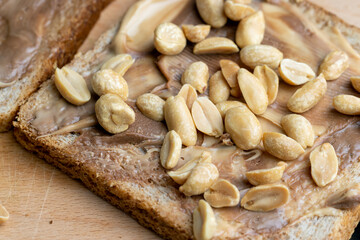 Peanut paste with chocolate paste on white bread
