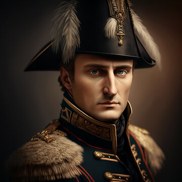 Portrait of Napoleon Bonaparte military commander and emperor of the French, content made with generative AI not based on real person.
