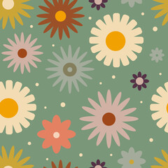 Retro seamless pattern with flowers in 60s style 