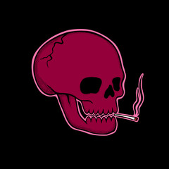 Red skull smoking art Illustration hand drawn style premium vector for tattoo, sticker, logo etc