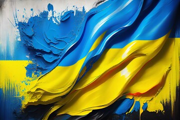 The flag of Ukraine paint oil abstract background. Generative AI