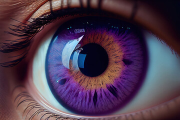 Beautiful purple coloured eye looking at camera.
Digitally generated AI image