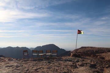 Old school chairs to have a break at one of the view points of the desert hiking trail from Little...