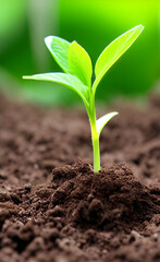 Seedling growing in soil with leaves, young nature life, spring green small growing seed, flower ULTRA HD