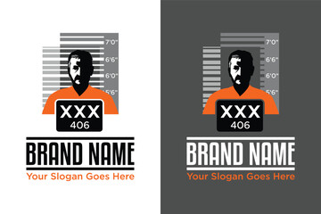 prisoner bandit criminal stands with a copy board illustration logo design - obrazy, fototapety, plakaty