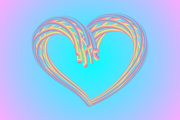 A heart of three-dimensional gradient lines on a delicate lilac background. Valentine's Day card