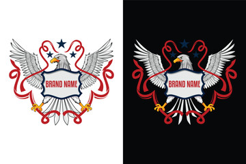 eagle with shield wings and ribbon illustration logo design