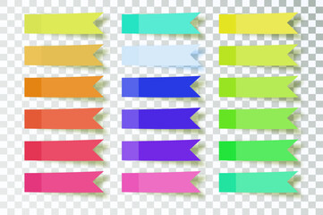 Post note stickers on transparent background. color sticky tapes with shadow template. Vector