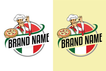 Pizza chef  Funny mascot italian restaurant illustration logo design