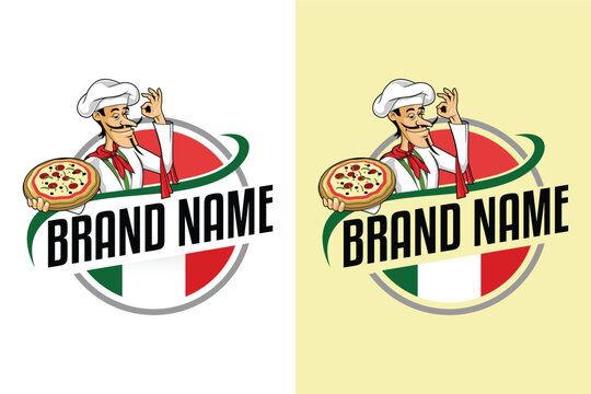 Pizza chef  Funny mascot italian restaurant illustration logo design