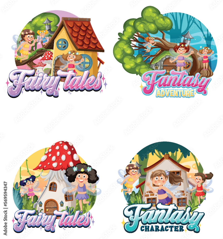 Poster set of fairy tale banner