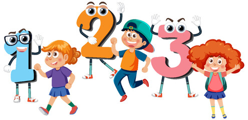 Obraz na płótnie Canvas Children cartoon character with math and number theme