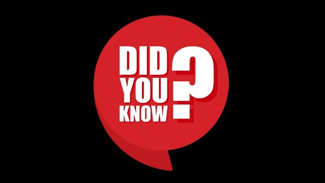 Did you know? Announcement Message. On red Speech Bubble. Encouragement and Advertising Animation. 4k animation, motion design. Did you know text.