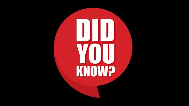 Did you know? Announcement Message. On red Speech Bubble. Encouragement and Advertising Animation. 4k animation, motion design. Did you know text.