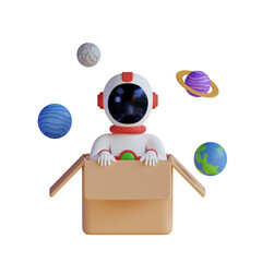Astronaut In Box 3D Illustration