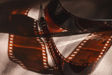 Developed film. Frames of analog photography.