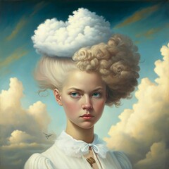 Surreal portrait of an elegant blonde. Generative AI illustration. - 569596569