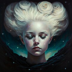 Surreal portrait of a beautiful blonde. AI generative illustration. - 569596572