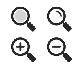  Magnifying glass or search icon set. Zoom in and out icons.