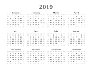 calendar for 2019