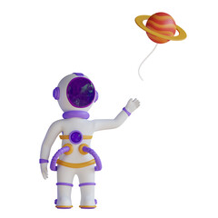 Astronaut Holding Planet Balloon 3D Illustration