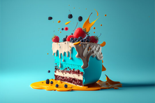 Birthday cake. Photo realistic 3d illustration. Generarive AI