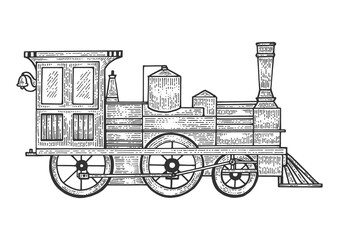 Old steam locomotive transport sketch engraving PNG illustration with transparent background