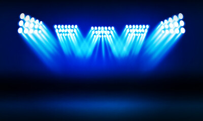 Abstract show led light concert stage with blue beam two light illuminating empty space, panoramic on black background with banner stadium vector design.