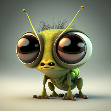 Cute grashopper cartoon character created using generative AI tools