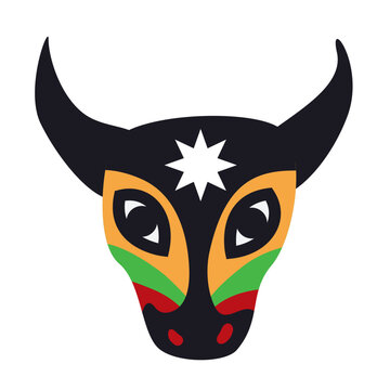 Colorful Torito mask for dance performance during Barranquilla's Carnival, Vector illustration