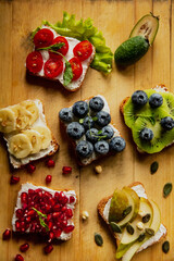 delicious beautiful sandwiches with fruit healthy food, breakfast