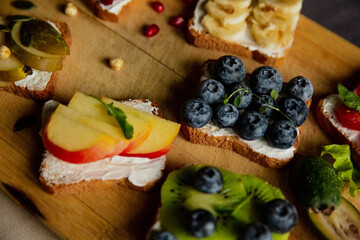 delicious beautiful sandwiches with fruit healthy food, breakfast