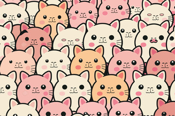 A large group of cats with different colors. Cartoon cat characters seamless pattern.