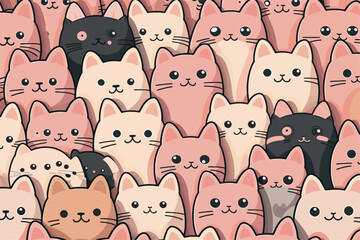 A large group of cats with different colors. Cartoon cat characters seamless pattern.