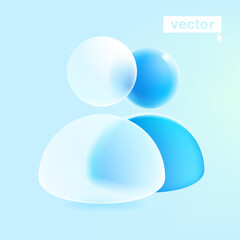Person user icon in glassmorphism style. 3D avatar made of matte glass and blue copy on back with blur.