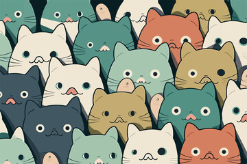 A large group of cats with different colors. Cartoon cat characters seamless pattern.