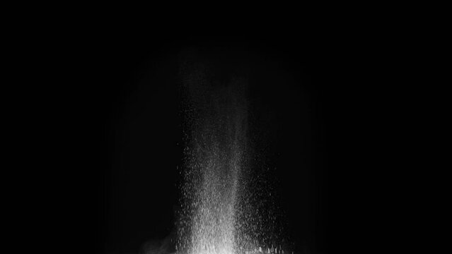Big Ground Explosion. A column of soil and dust rises into the air from the explosion. Isolated on black. Use in blend modes to simulate a battlefield